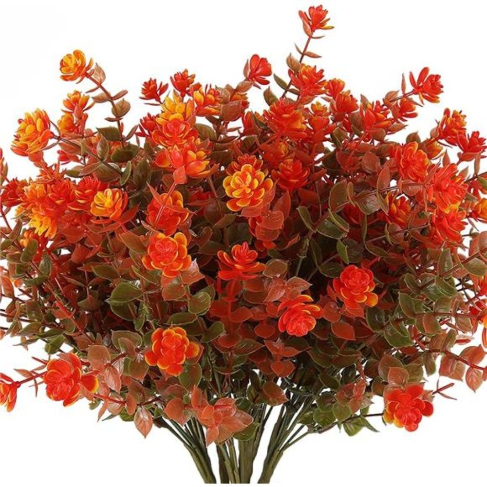 8 Bundles Artificial Fall Flowers No Fade Faux Autumn Plants,Fake Indoor Outdoor